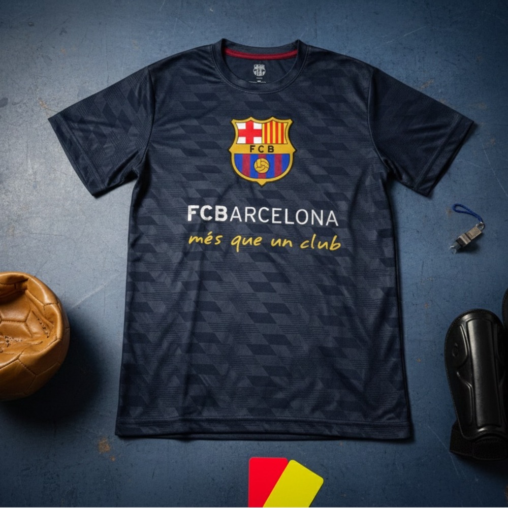 Official FC Barcelona Men’s Small Jersey T-Shirt EUC Més Que Un Club Navy Blue